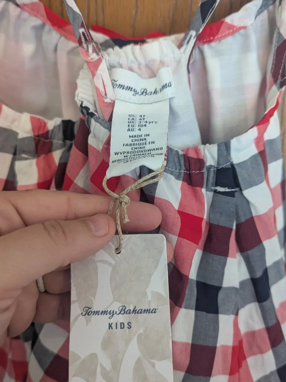 NWT Tommy Bahama Gingham Checkered Patriotic Red White Blue Lined‎ Sundress-4T